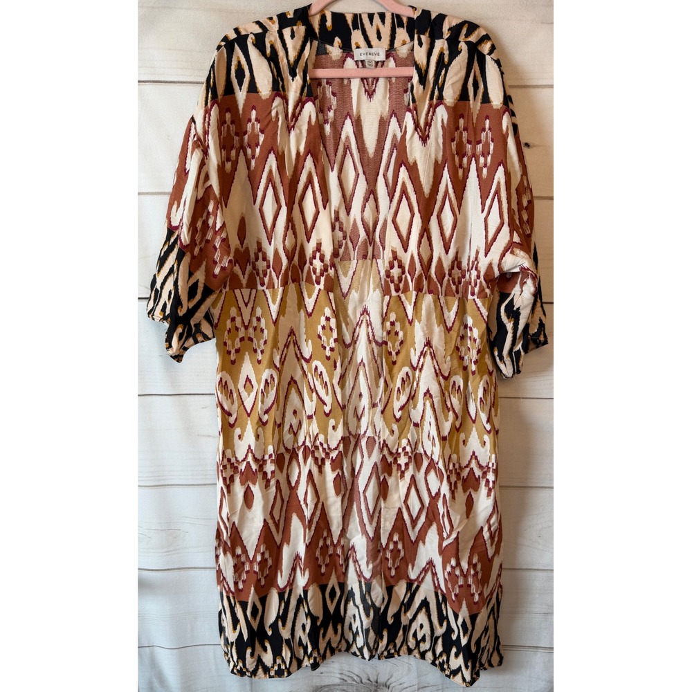 Evereve Kimono Wrap XS/S Geometric Ikat Print Rayon Open Front WKM119135
